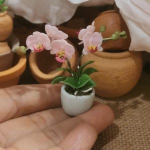 Handmade Miniature Light Pink Orchid: Clay Flower in Ceramic Pot