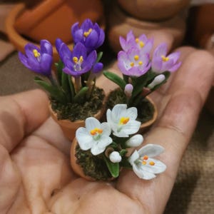 Handmade Miniature Crocus Flower: Clay Dollhouse Plant