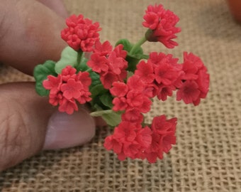 3 Miniature Dollhouse Bunch of Flowers, Miniature Red Geranium Flower,Dollhouse Flower Arrangement,Handmade Clay Flower Bouquets