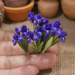 Handmade Clay Dollhouse Iris Flower Bouquet