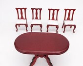 1 12th Scale Vintage Dollhouse Miniatures Victorian Queen Kitchen Dinning Furniture Suite Table and Chairs Set Chippendale Style