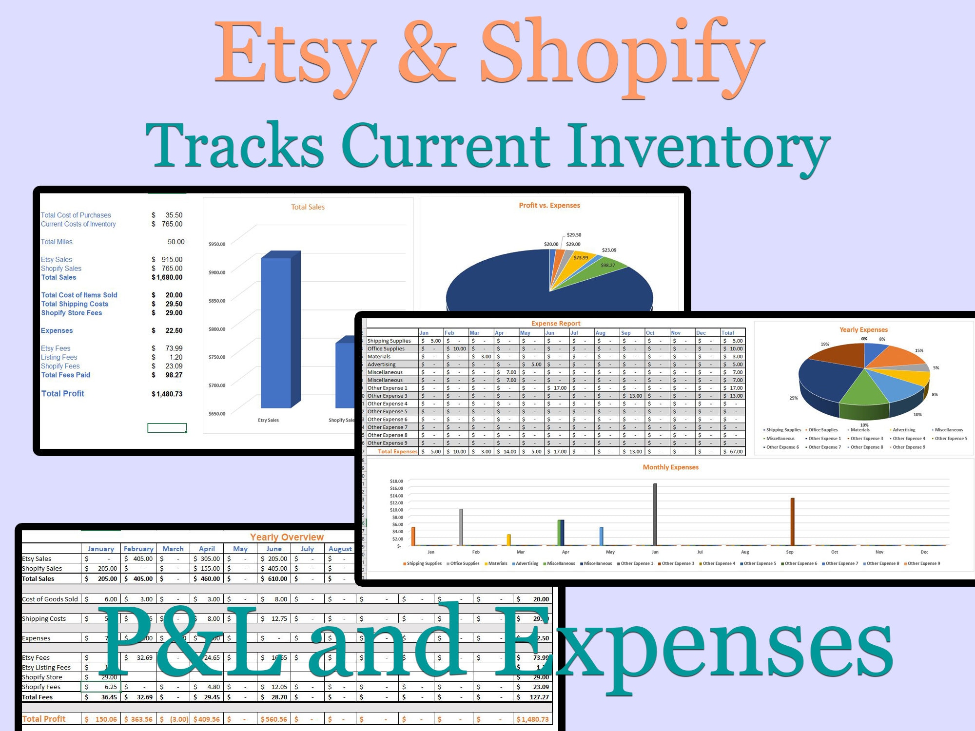 Etsy & Shopify Profit Loss Expenses Sales Report Spreadsheet Etsy