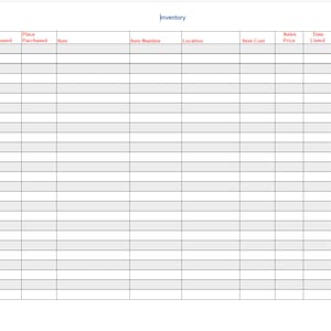 EBay Basic Inventory PDF Printable Spreadsheet Template for | Etsy