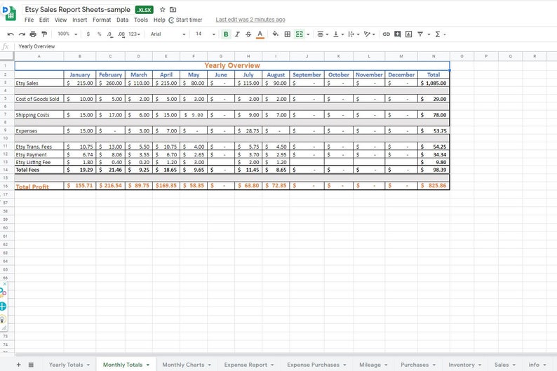 Etsy Sales Excel Spreadsheet Google Sheets Report Expense and | Etsy
