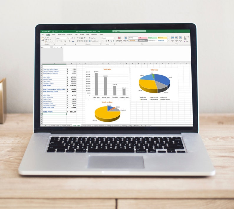 Poshmark eBay Mercari Facebook Google Sheets Credit Card Expenses Purchases Monthly Sales Spreadsheet Excel 65-B
