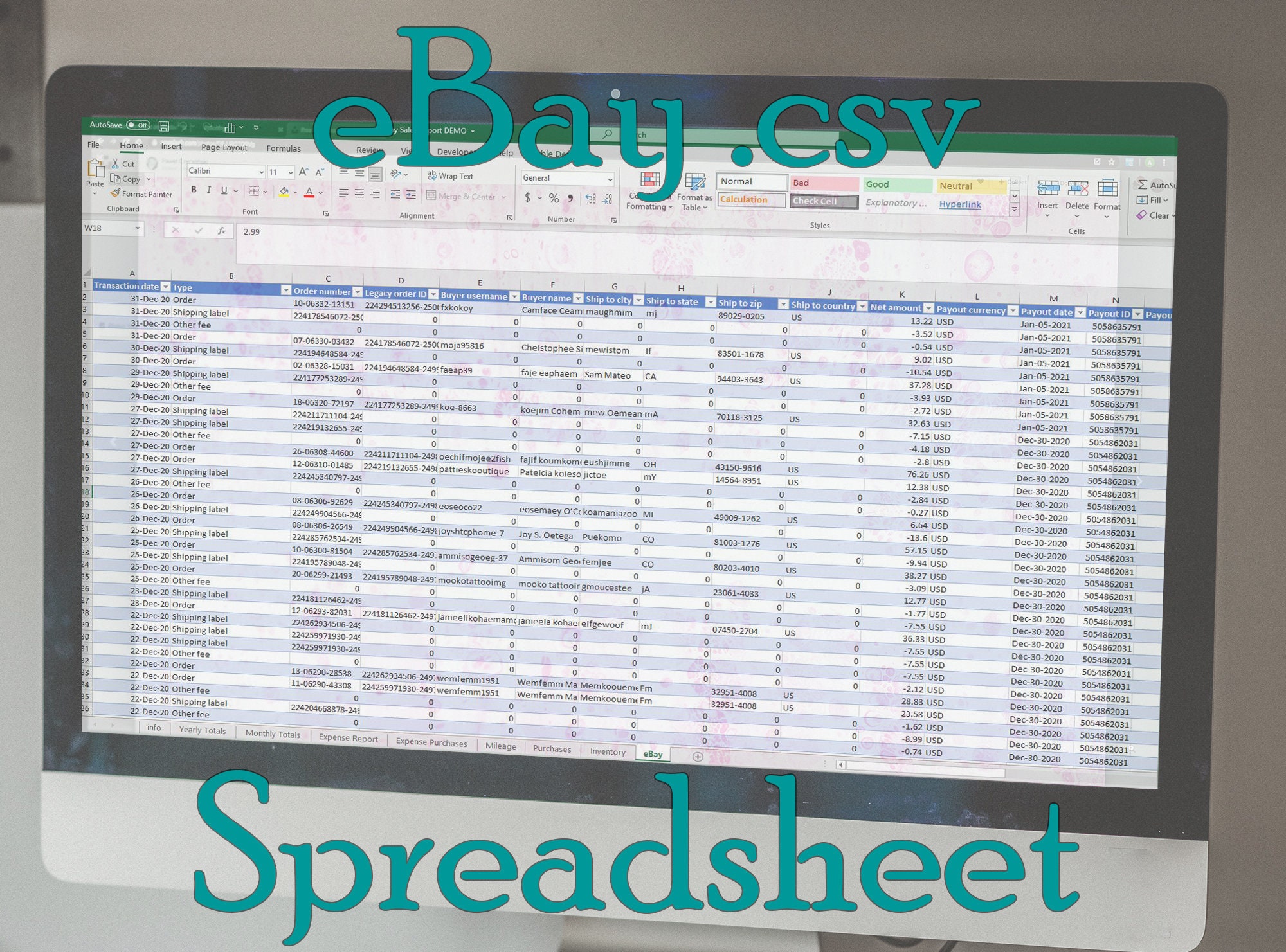 Import eBay .csv Download report file into Sales Spreadsheet Etsy