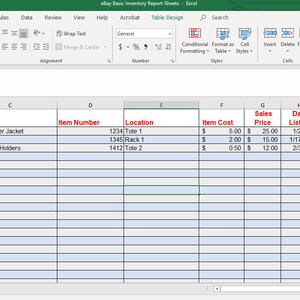 EBay Basic Inventory PDF Printable Spreadsheet Template for | Etsy