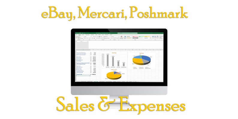 Poshmark eBay Mercari Facebook Google Sheets Credit Card Expenses Purchases Monthly Sales Spreadsheet Excel 65-B