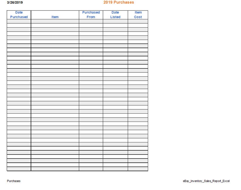 EBay Sales Spreadsheet Template for Purchases Google Sheets Etsy