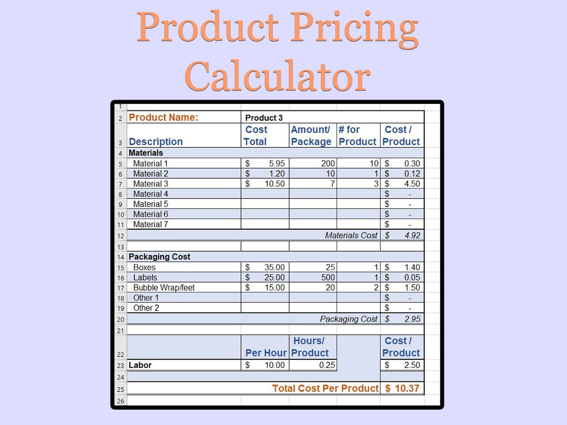 Etsy Product Cost Calculator Google Sheets Labor Costs | Etsy
