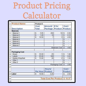 Etsy Product Cost Calculator, Google Sheets Arbeidskosten, Materials Cost Calculation Spreadsheet met Excel 21