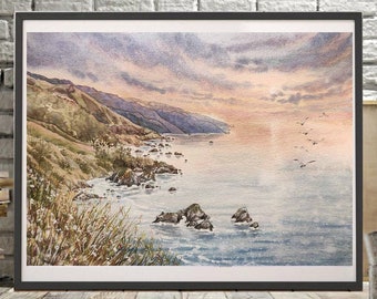 BIG SUR ORIGINAL watercolor painting, Lanscape Big Sur small art, National Park home decor, California Wall Art, California coastline print