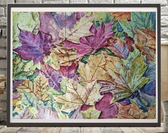 AUTUMN MAPLE LEAF Original Watercolor Painting, Fall Maple Leaf Art, Nature Artwork, Woodland art, Fall Season Art, Autumn Mood, yellow, red