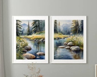 Grand Teton Mountain Landscape Print, Watercolor Wall Arts, Mountain Wall Decor, Grand Tetons Art, Farmhouse Decor, National Park JPG, PNG