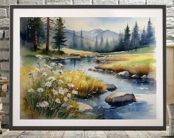 Grand Teton Mountain Landscape Print, Watercolor Wall Arts, Mountain Wall Decor, Grand Tetons Art, Farmhouse Decor, National Park JPG, PNG