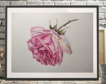 PINK ROSE Art Painting-GIFTS, Gift for Mom and Girl, Antique Pink Floral Jpg, Png, Vintage Purple Flower, Pink Decorative Victorian Interior