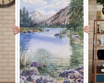 LASSEN VOLCANIC NATIONAL Park Landscape Original Watercolor Small Painting, National Park California Wall Art Decor, Lake Helen Artwork Gift