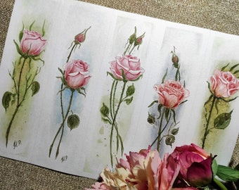 FLORAL WATERCOLOR BOOKMARKS, Vintage Rose Art Bookmarks for reader, Flowers ephemera, Digital bookmarks, Gift for mother and mom, Printable