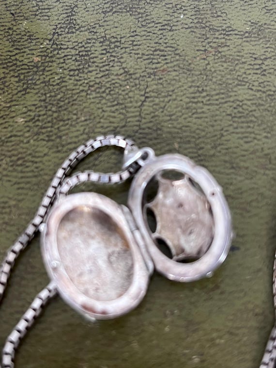 superb solid silver double locket on silver chain - image 2