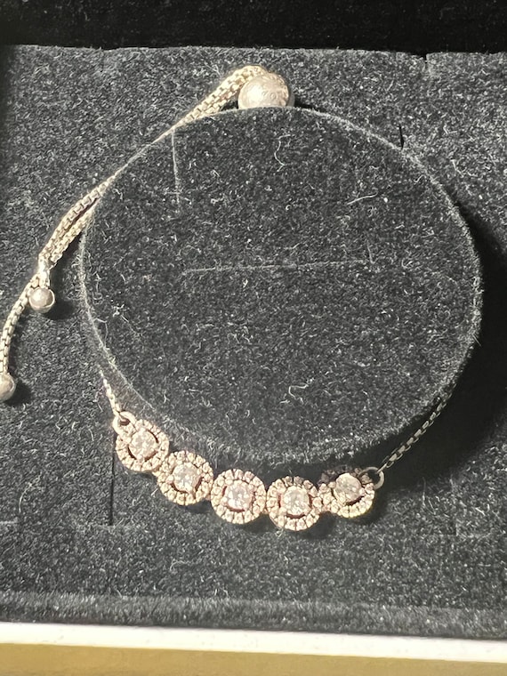 Pandora solid silver crystal bracelet adjustable … - image 1