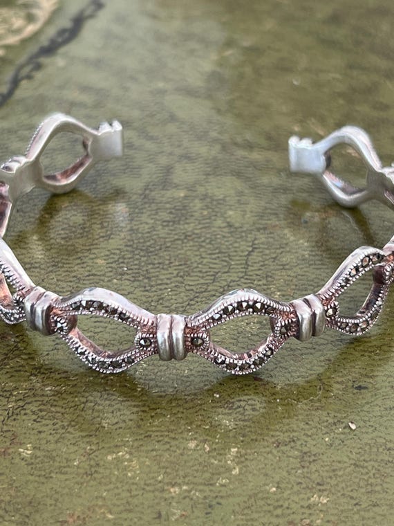 stunning solid silver and markesite bangle - image 1