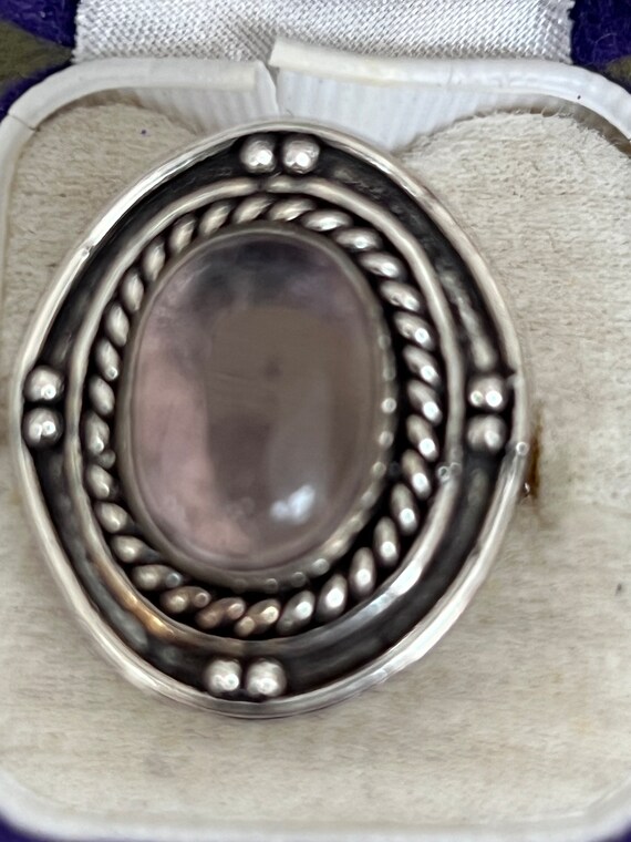 solid silver glass ring size O - image 2