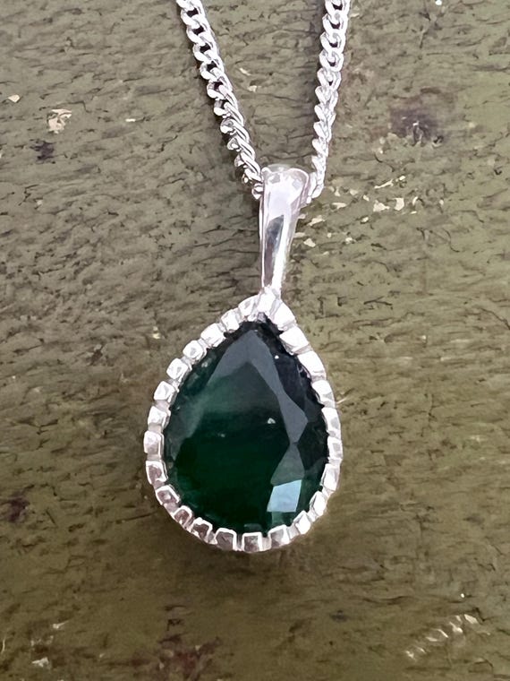 solid silver Russian diopside pendant - image 4