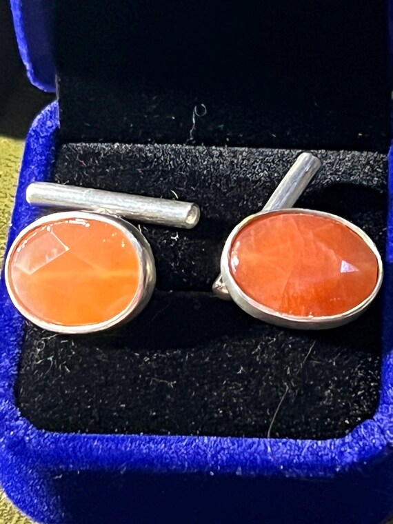 solid silver and agate cuff links - image 2