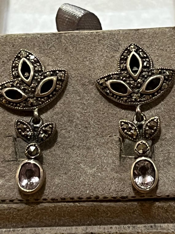 stunning solid silver markesite stud earrings - image 2