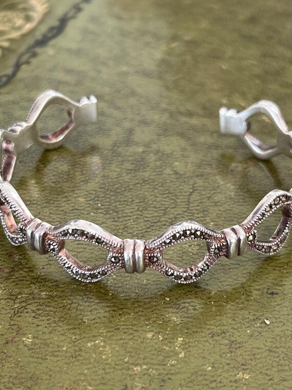 stunning solid silver and markesite bangle - image 2