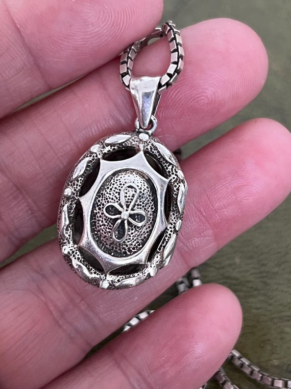 superb solid silver double locket on silver chain - image 4