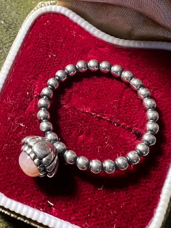 solid silver Pandora ring with birthstone size o - image 3