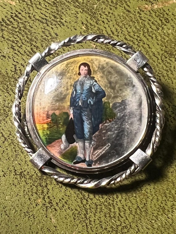 solid silver painted boy blue brooch - image 1