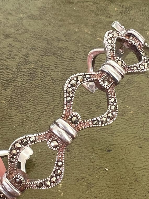 stunning solid silver and markesite bangle - image 3