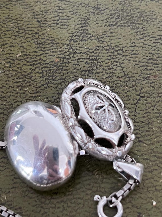 superb solid silver double locket on silver chain - image 6