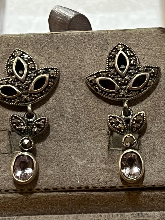 stunning solid silver markesite stud earrings - image 1