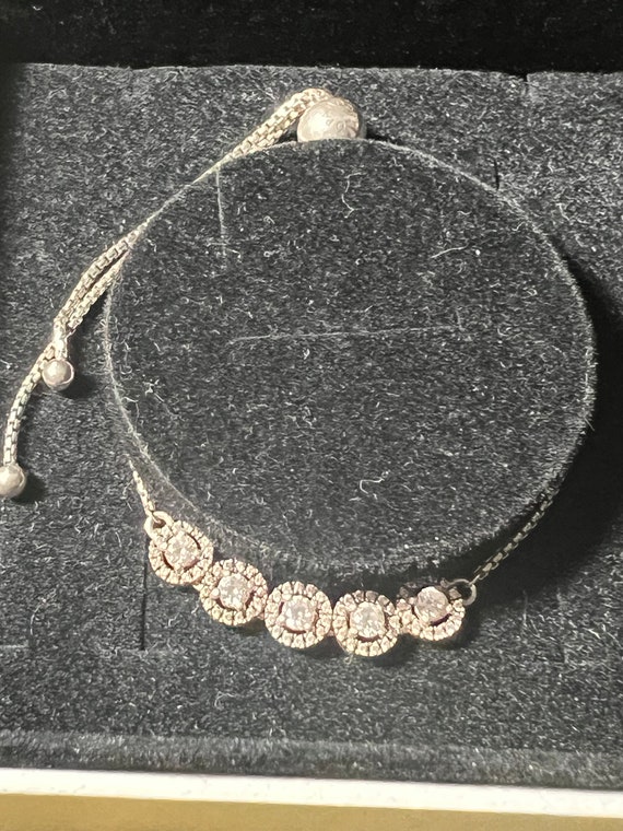 Pandora solid silver crystal bracelet adjustable … - image 2