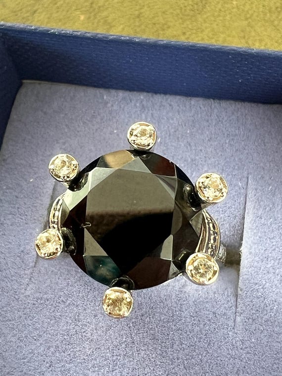 solid silver size P real stone ring - image 1