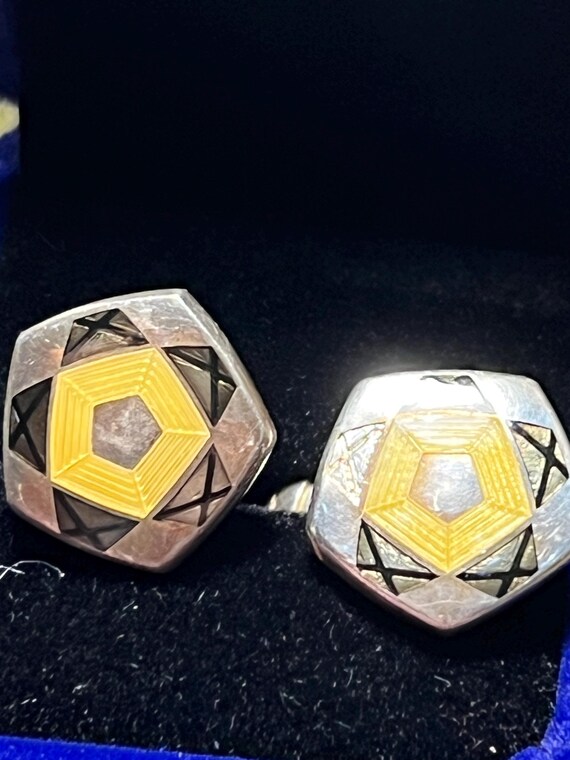 solid silver and enamel cuff links - image 1