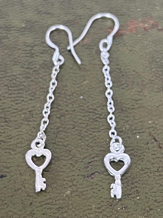 pretty solid silver 21 key earrings - image 1