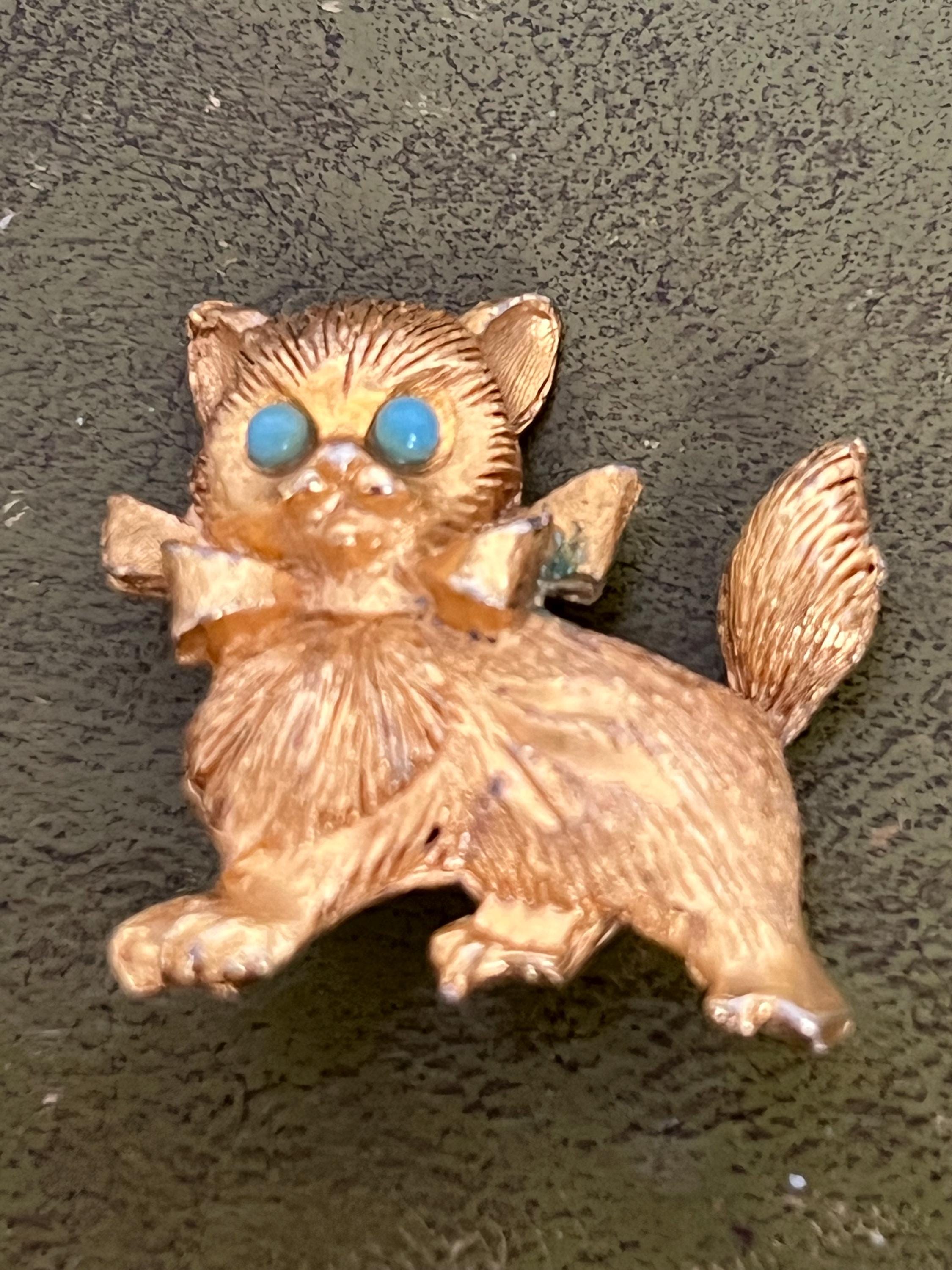 ターコイズブルーの目をしたかわいい金属製の猫 - Etsy 日本