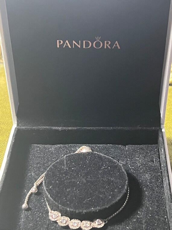 Pandora solid silver crystal bracelet adjustable … - image 3