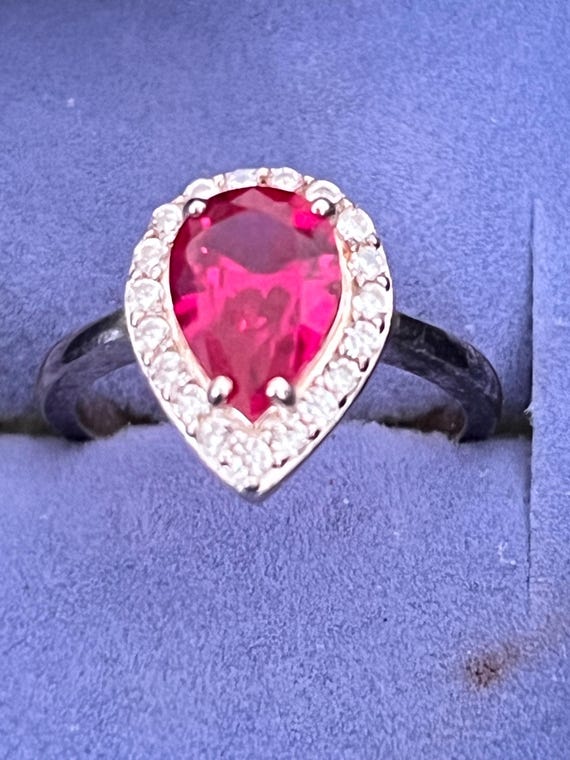 solid silver size O glass ring - image 2