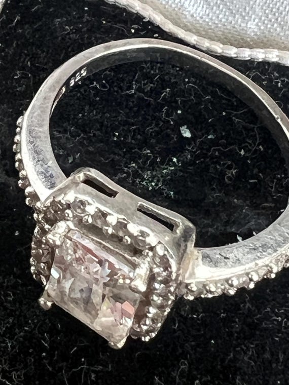 size M solid silver glass ring - image 3