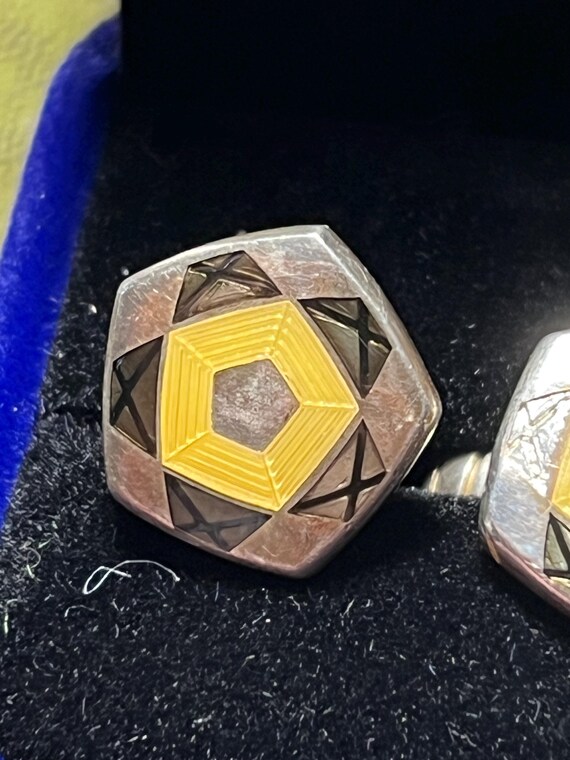 solid silver and enamel cuff links - image 2