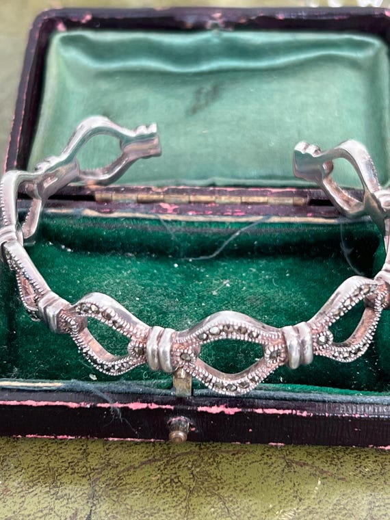 stunning solid silver and markesite bangle - image 5