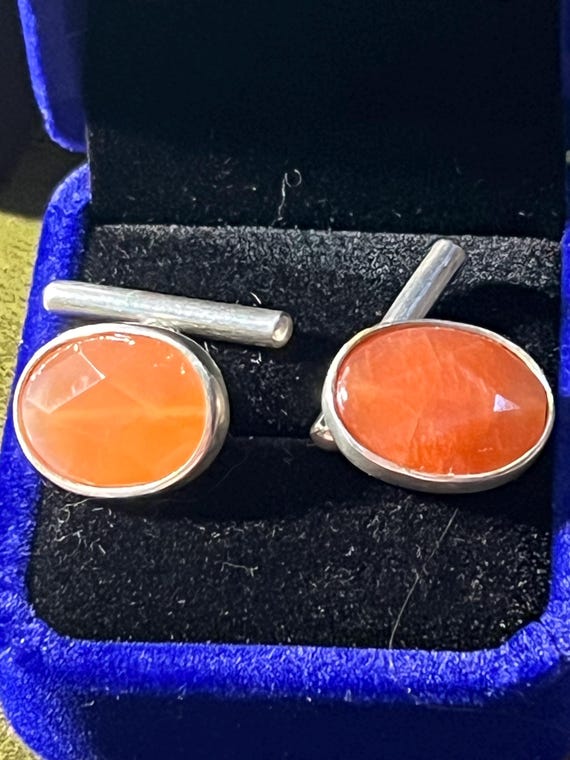 solid silver and agate cuff links - image 1
