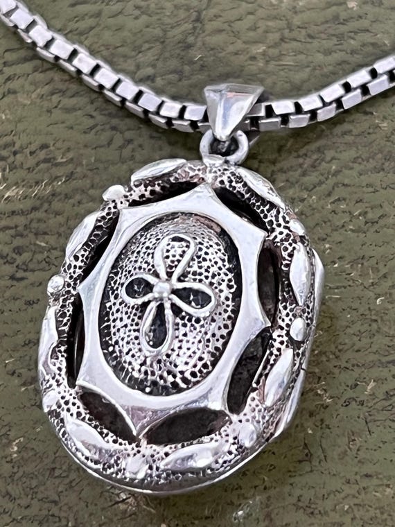 superb solid silver double locket on silver chain - image 1
