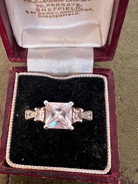 solid silver glass ring size O - image 1