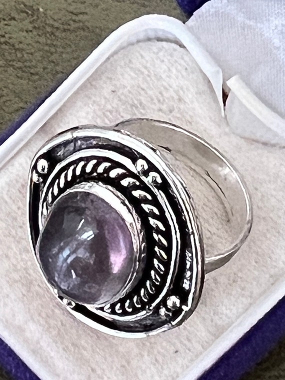solid silver glass ring size O - image 3